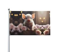 Bandiera decorativa per esterni con simpatico maiale giovane (0,9 x 1,5 m), resistente allo sbiadimento, bandiera per matrimoni e anniversari all'aperto