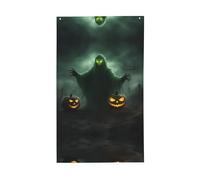 Bandiera decorativa per esterni con stampa di zucca horror fantasma verde horror Halloween bandiera dovere esposizione interna cortile stagioni decorazioni per le vacanze
