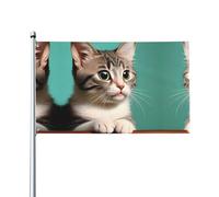 Bandiera decorativa per esterni stampata con un gatto curioso, per decorazioni per feste al chiuso o all'aperto - 3 * 5 piedi