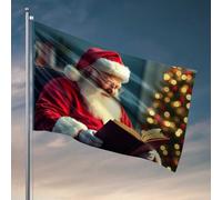 Bandiera decorativa per la casa, con scritta "Man Cave Rules Santa Claus Reading A Book By The Christmas Tree", 60 x 90 cm