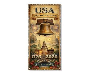 Bandiera decorativa per porta anniversario degli Stati Uniti, campana vintage e edificio storico, decorazione per porte d'ingresso, feste per interni ed esterni, 91 x 182 cm