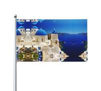 Bandiera decorativa Santorini con immagine dell'isola greca di Santorini, per interni ed esterni, adatta da appendere in giardino, veranda o soggiorno (asta non inclusa)