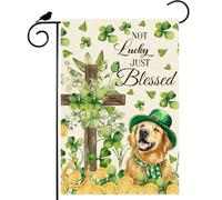 Bandiera Decorativa Shamrocks Clovers Cross Dog Coins St. Patrick'S Day Con 2 Occhielli Bandiera Verticale Garden Resistente Alle Intemperie Decorazioni Da Esterno Per Attività 12X18 Inch