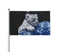 Bandiera decorativa stampata con piccola tigre nello spazio, per interni ed esterni, adatta da appendere in giardino, veranda o soggiorno (asta non inclusa)