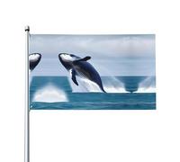 Bandiera decorativa stampata per esterni con balene in mare, per decorazioni per feste al chiuso o all'aperto - 3 * 5 piedi