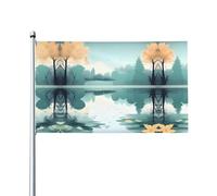 Bandiera decorativa stampata per esterni con foglie cadute su un lago tranquillo, per decorazioni per feste al chiuso o all'aperto - 3 * 5 piedi