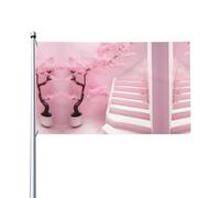 Bandiera decorativa stampata per esterni con scala bianca in fiore di ciliegio per decorazioni per feste al chiuso o all'aperto - 3 * 5 piedi