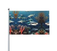 Bandiera decorativa stampata per esterni con squali sotto il mare, per decorazioni per feste al chiuso o all'aperto - 3 * 5 piedi
