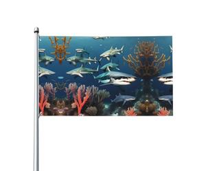 Bandiera decorativa stampata per esterni con squali sotto il mare, per decorazioni per feste al chiuso o all'aperto - 3 * 5 piedi
