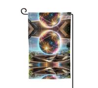 Bandiera decorativa unica per cortile, design personalizzato per primavera e giardino, bandiere bifacciali in poliestere resistente per esterni, per cortile, portico e patio, futuro pianeta taglia