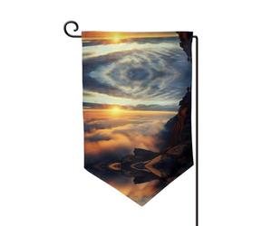 Bandiera decorativa unica per cortile - Design personalizzato per primavera e giardino, bandiere da esterno bifacciali in poliestere resistente per cortile, portico e patio Il sole che sorge tra due