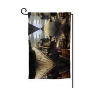 Bandiera decorativa unica per cortile - Design personalizzato per primavera e giardino, bandiere esterne bifacciali in poliestere resistente per cortile, portico e patio Il treno sta correndo in una