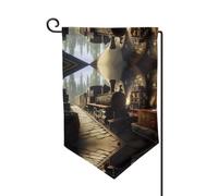 Bandiera decorativa unica per cortile - Design personalizzato per primavera e giardino, bandiere esterne bifacciali in poliestere resistente per cortile, portico e patio Il treno sta correndo in una