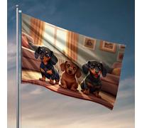 Bandiera decorativa vintage con tre simpatici cani in un accogliente soggiorno bandiere decorative per la casa per gli uomini (30 x 45 cm)