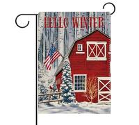 Bandiera Decorazioni Country Farm Barn White Birch Pine Trees Rustic
