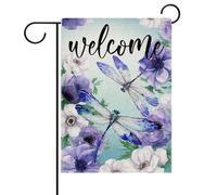 Bandiera Decorazioni Dragonfly Purple White Anemone And Flower Blooms