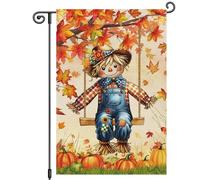 Bandiera Decorazioni Scarecrow Maple Tree Pumpkin Fall Thanksgiving | Welcome Piccole bandiere Decorazioni Per Giardino 12x18in stampata Piccolo striscione Colore vivido Striscione