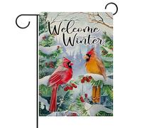 Bandiera Decorazioni Snowy Cardinal Birds Pine Treess Winter Berry