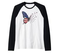 Bandiera degli Stati Uniti Butterfly Freedom Patriotic American 4 luglio Maglia con Maniche Raglan