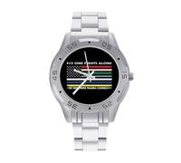 Bandiera degli Stati Uniti Nessuno combatte da solo Primo Responder Orologi da uomo in acciaio inox cinturino analogico al quarzo orologio da polso business, Stile:, regular, Bracciale
