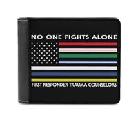 Bandiera degli Stati Uniti No One Fights Alone First Responder Portafoglio da uomo Bifold Slim Cash Card Holder Borsa in pelle, Stile:, Taglia unica
