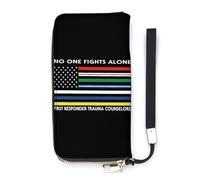 Bandiera degli Stati Uniti No One Fights Alone First Responder Portafoglio Sottile per le Donne Borsa Lunga Carino Pochette Da Polso Borsetta Titolari di Carte, Stile:, 20x10.5cm