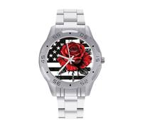 Bandiera degli Stati Uniti Rossa Orologi da uomo in acciaio inox cinturino analogico al quarzo orologio da polso business, Stile:, regular, Bracciale