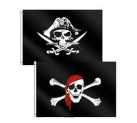 Bandiera dei pirati 60 x 90 cm - Jolly Roger teschio e coltello a croce - 2 pezzi per feste di Halloween e decorazione