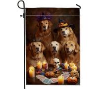 Bandiera Dei Pirati Halloween Golden Dogs Violet Witch Hats 30X45Cm Bandiera Stagionale Divertenti Bandiere Da Cortile Per Sport Camera Da Letto Esterni