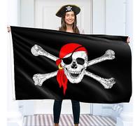 Bandiera dei pirati Jolly Roger, stampa fronte/retro, poliestere 90 g, doppia cucitura, 2 occhielli in ottone, grande 1,5 x 0,9 m