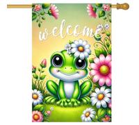 Bandiera Dei Pirati Welcome Frog With Cute Cartoon Frog And Flower 30X45Cm Bandiera Vacanza Doppia Faccia Resistenti Bandiere Da Cortile Per Esterni Parete Spiaggia