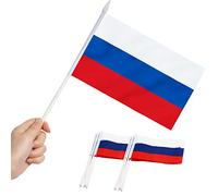 Bandiera del bastone della Russia, ANLEY Mini bandiera russa 5x8 pollici (12 X 20 cm) con asta solida bianca da 12 "(30 cm) - Colore vivido e resistente allo sbiadimento - Bandierine a mano