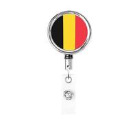 Bandiera del Belgio Bobina porta badge in metallo resistente, porta badge retrattile con clip da cintura per portachiavi Porta badge Impiegato Insegnante 1