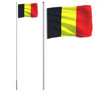 Bandiera del Belgio con asta in alluminio da 6,08 m, divisibile, resistente alle intemperie, con manicotto per pavimento, asta per giardino, terrazza ed eventi, bandiera nazionale 90 x 150 cm