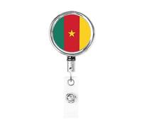Bandiera del Camerun Bobina porta badge in metallo resistente, porta badge retrattile con clip da cintura per porta badge identificativo dipendente Insegnante 1