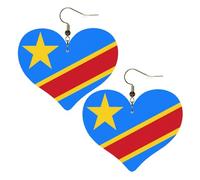 Bandiera del Congo Stampe Eleganti Orecchini a Forma di Cuore Leggero Accessori Da Donna Perfetto Per Feste E San Valentino.