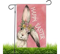 Bandiera del cortile di Pasqua, Bandiera del Giardino di Happy Pasqua - Cat delle bandiere stagionali con orecchie di coniglio all'aperto 17,7 x 11,8 pollici | Banner di Pasqua a doppio lato, Animal D
