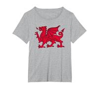 Bandiera del Galles del Drago Rosso Maglietta, Donna Plus-Size, Grigio Melange, 1X