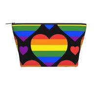 Bandiera del Gay Pride con cuori arcobaleno, Borsa da toilette Borsa per trucco Borsa per cosmetici Borsa da toilette da viaggio portatile