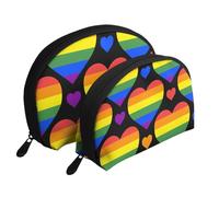 Bandiera del Gay Pride con cuori arcobaleno, Borsa per trucco a conchiglia Portamonete da donna Borsa da toilette piccola Borsa per cosmetici 2 pezzi