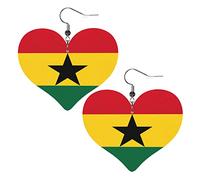 Bandiera Del Ghana Orecchini In Pelle Per Le Donne Ciondola L'orecchino Ciondolo A Cuore Con Gancio Regali Per Ragazza Adulta