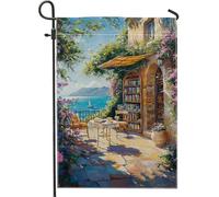 Bandiera del giardino costiero mediterraneo, bandiera floreale vivace per la decorazione della casa, bandiera in tessuto su entrambi i lati, decorazione per patio esterno 30,5 x 45,7 cm