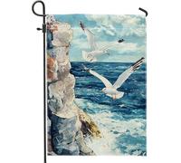 Bandiera del giardino degli uccelli marini costieri gabbiani dell'oceano blu bandiera decorativa doppia faccia per la decorazione del prato all'aperto 12 x 18 pollici