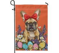 Bandiera del giardino dei cani francesi di primavera bandiere decorative del cortile con ritratto di cane arancione doppio lato decorazione del prato all'aperto 12 x 18 pollici