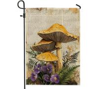 Bandiera del giardino dei funghi autunnali funghi gialli e pensieri viola all'aperto decorazione a doppia faccia per la decorazione del cortile autunnale accenti rustici per la casa e il giardino 12