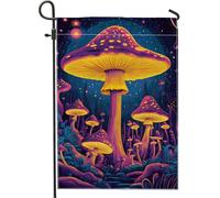 Bandiera del giardino dei funghi psichedelici vibranti striscione di decorazione esterna del fungo colorato al neon bandiera del patio a doppia faccia per la decorazione della casa e del giardino