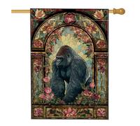 Bandiera del giardino dei gorilla della vetrata primaverile ed estate arco floreale banner della fauna selvatica all'aperto bandiera del mosaico a doppio lato del patio decorazione del prato della