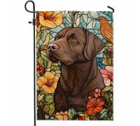 Bandiera del giardino del cane labrador marrone decorazione floreale per la casa juta double face banner per prato all'aperto decorazione a tema animale stagione autunnale 12x18