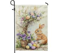 Bandiera del giardino del coniglio di Pasqua decorazione primaverile pastello bandiera in tela doppia faccia, decorazione per prato all'aperto, bel coniglio e uova, 12 x 18