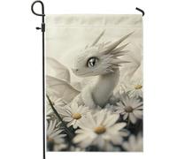 Bandiera del giardino del drago bianco fantastico banner floreale primavera estate decorazione della casa bandiera del cotone doppio lato decorazione del prato all'aperto 12 x 18 pollici